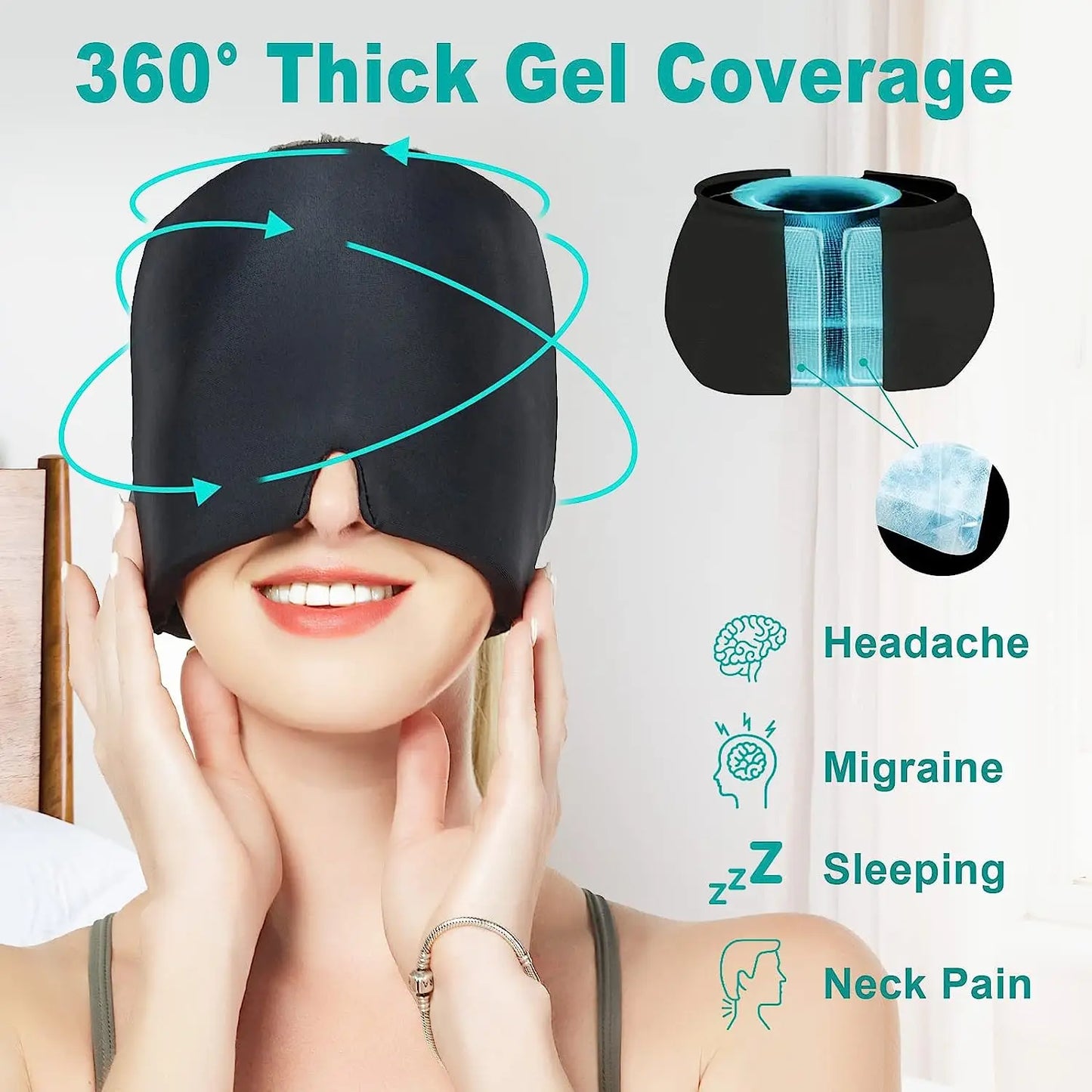 Gel Cold Therapy Ice Cap For Relieve Headache, Migraine, Sinuses, Pressure Pain and more.